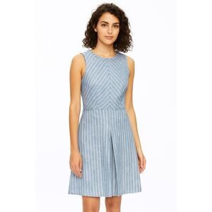 J Crew 100% Linen Sleeveless Pleated‎ Mini Dress Size 4 Lined Blue Summer